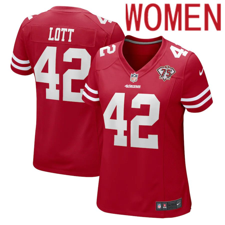 Women San Francisco 49ers 42 Ronnie Lott Nike Scarlet 75th Anniversary Game Retired Player NFL Jersey
